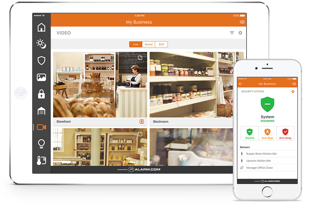 iPad_Video_iPhone_Security_Business_print Arrangement of screens monitoring security